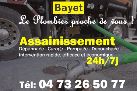 assainissement Bayet - vidange Bayet - curage Bayet - pompage Bayet - eaux usées Bayet - camion pompe Bayet