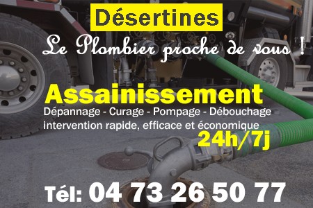 assainissement Désertines - vidange Désertines - curage Désertines - pompage Désertines - eaux usées Désertines - camion pompe Désertines