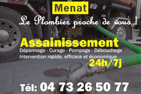 assainissement Menat - vidange Menat - curage Menat - pompage Menat - eaux usées Menat - camion pompe Menat