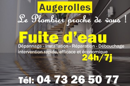 fuite Augerolles - fuite d'eau Augerolles - fuite wc Augerolles - recherche de fuite Augerolles - détection de fuite Augerolles - dépannage fuite Augerolles