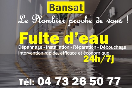 fuite Bansat - fuite d'eau Bansat - fuite wc Bansat - recherche de fuite Bansat - détection de fuite Bansat - dépannage fuite Bansat