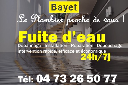 fuite Bayet - fuite d'eau Bayet - fuite wc Bayet - recherche de fuite Bayet - détection de fuite Bayet - dépannage fuite Bayet