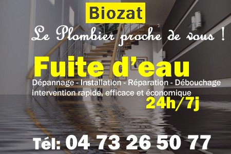 fuite Biozat - fuite d'eau Biozat - fuite wc Biozat - recherche de fuite Biozat - détection de fuite Biozat - dépannage fuite Biozat