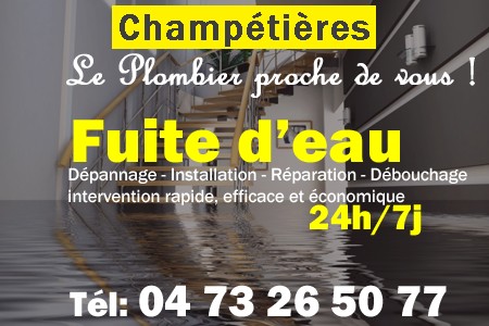 fuite Champétières - fuite d'eau Champétières - fuite wc Champétières - recherche de fuite Champétières - détection de fuite Champétières - dépannage fuite Champétières