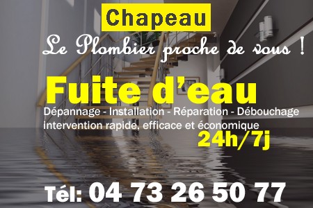 fuite Chapeau - fuite d'eau Chapeau - fuite wc Chapeau - recherche de fuite Chapeau - détection de fuite Chapeau - dépannage fuite Chapeau