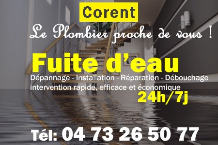 fuite Corent - fuite d'eau Corent - fuite wc Corent - recherche de fuite Corent - détection de fuite Corent - dépannage fuite Corent