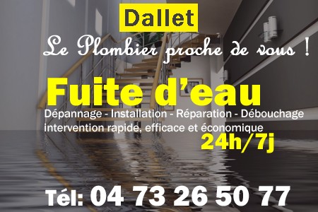fuite Dallet - fuite d'eau Dallet - fuite wc Dallet - recherche de fuite Dallet - détection de fuite Dallet - dépannage fuite Dallet