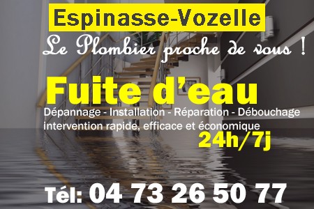 fuite Espinasse-Vozelle - fuite d'eau Espinasse-Vozelle - fuite wc Espinasse-Vozelle - recherche de fuite Espinasse-Vozelle - détection de fuite Espinasse-Vozelle - dépannage fuite Espinasse-Vozelle