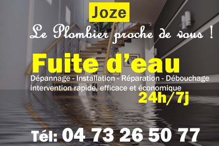 fuite Joze - fuite d'eau Joze - fuite wc Joze - recherche de fuite Joze - détection de fuite Joze - dépannage fuite Joze