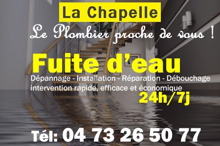 fuite La Chapelle - fuite d'eau La Chapelle - fuite wc La Chapelle - recherche de fuite La Chapelle - détection de fuite La Chapelle - dépannage fuite La Chapelle