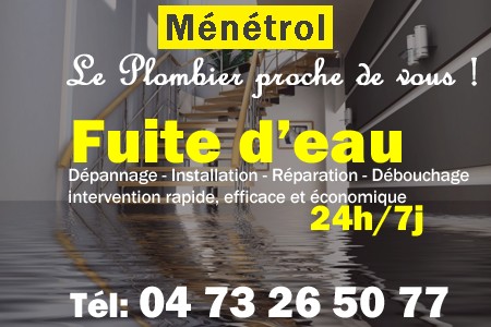fuite Ménétrol - fuite d'eau Ménétrol - fuite wc Ménétrol - recherche de fuite Ménétrol - détection de fuite Ménétrol - dépannage fuite Ménétrol
