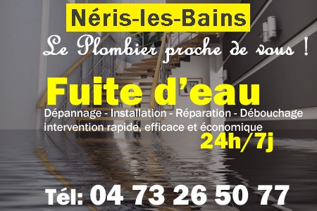 fuite Néris-les-Bains - fuite d'eau Néris-les-Bains - fuite wc Néris-les-Bains - recherche de fuite Néris-les-Bains - détection de fuite Néris-les-Bains - dépannage fuite Néris-les-Bains