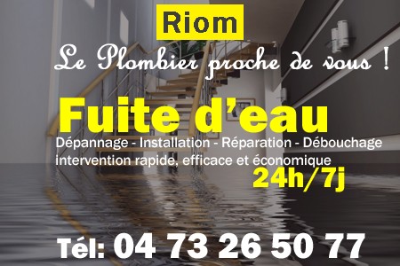 fuite Riom - fuite d'eau Riom - fuite wc Riom - recherche de fuite Riom - détection de fuite Riom - dépannage fuite Riom