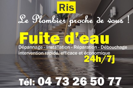 fuite Ris - fuite d'eau Ris - fuite wc Ris - recherche de fuite Ris - détection de fuite Ris - dépannage fuite Ris