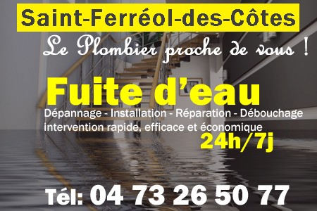 fuite Saint-Ferréol-des-Côtes - fuite d'eau Saint-Ferréol-des-Côtes - fuite wc Saint-Ferréol-des-Côtes - recherche de fuite Saint-Ferréol-des-Côtes - détection de fuite Saint-Ferréol-des-Côtes - dépannage fuite Saint-Ferréol-des-Côtes