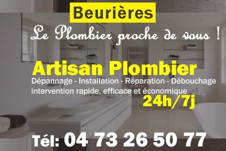 Plombier Beurières - Plomberie Beurières - Plomberie pro Beurières - Entreprise plomberie Beurières - Dépannage plombier Beurières
