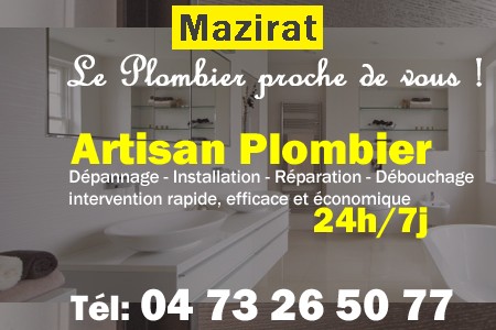 Plombier Mazirat - Plomberie Mazirat - Plomberie pro Mazirat - Entreprise plomberie Mazirat - Dépannage plombier Mazirat